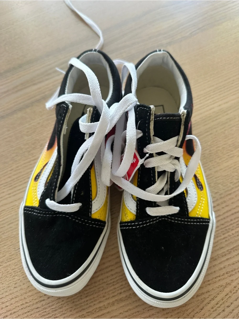 Vans Kids Old Skool Sneakers with Red and Yellow Flames BNWT